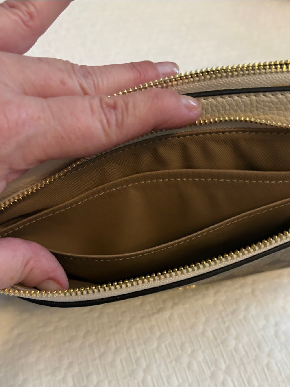 Coach Signature Khaki/Chalk Double Zip Wristlet - Picture 2 of 7
